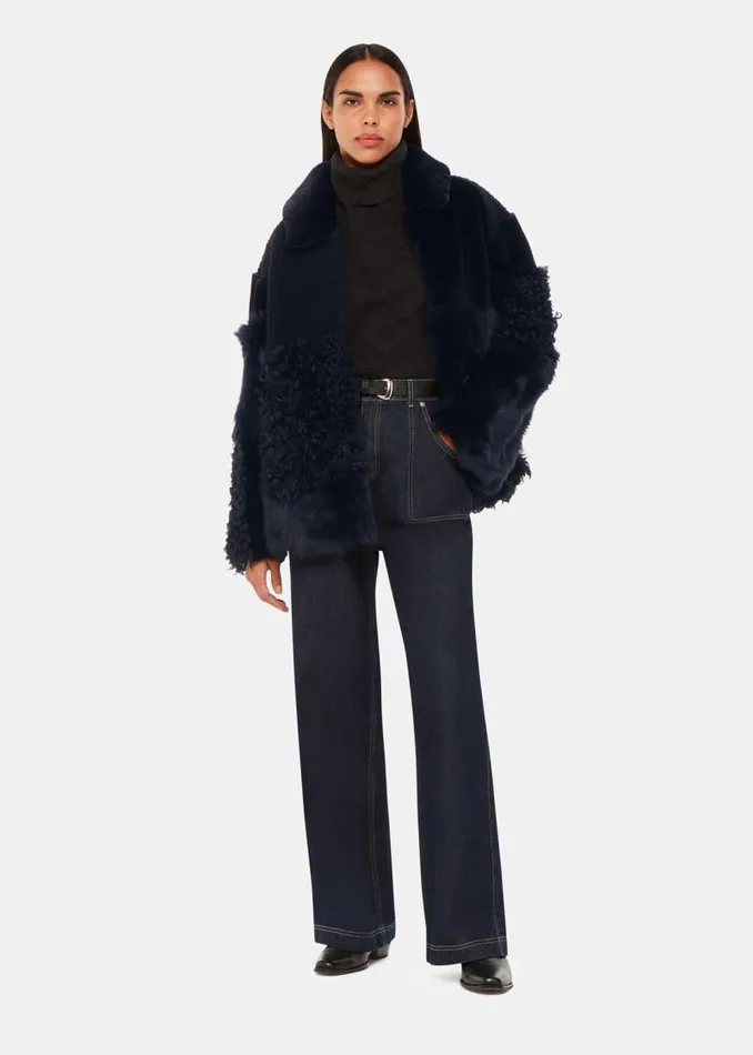 Whistles Coats and Jackets Navy Hema Shearling Coat 8211 Women