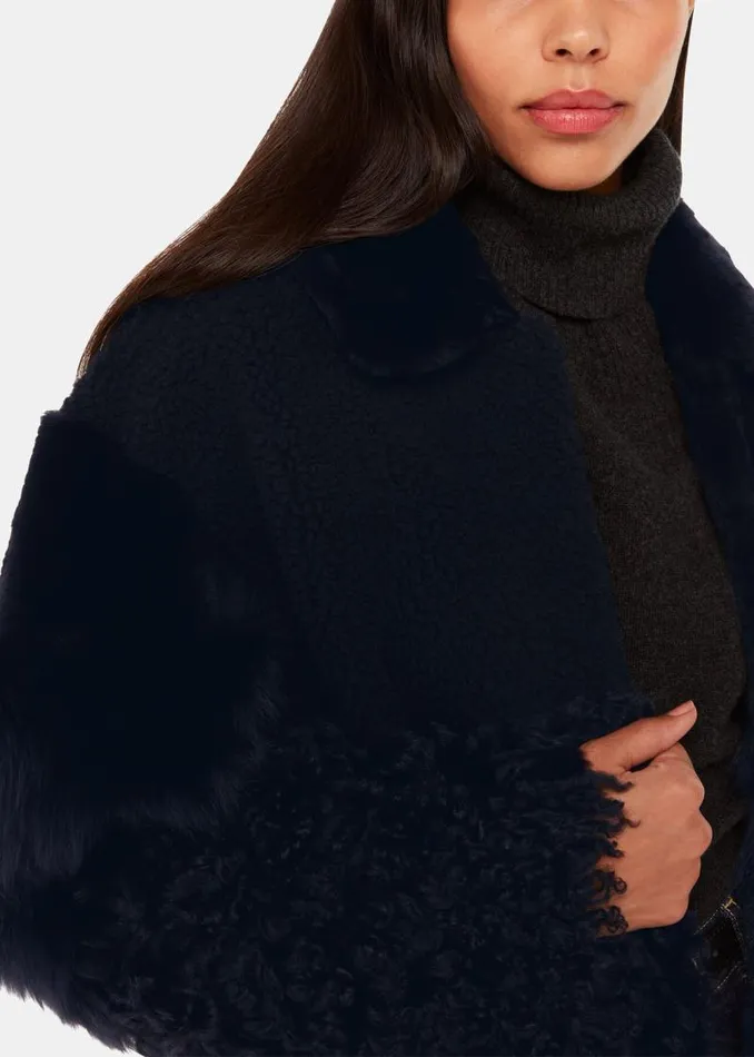 Whistles Coats and Jackets Navy Hema Shearling Coat 8211 Women