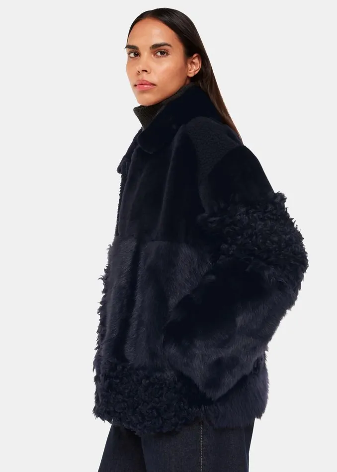 Whistles Coats and Jackets Navy Hema Shearling Coat 8211 Women