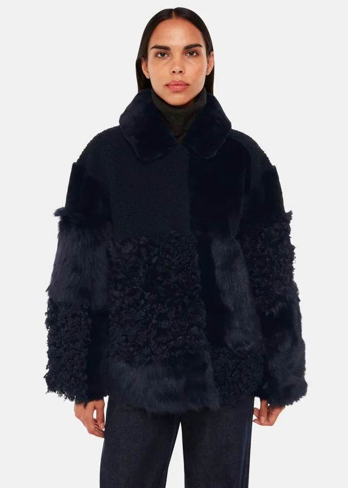 Whistles Coats and Jackets Navy Hema Shearling Coat 8211 Women