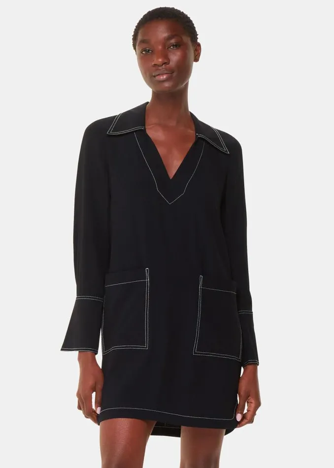 Whistles Dresses Black Topstitch Detail Shirt Dress 8211 Women