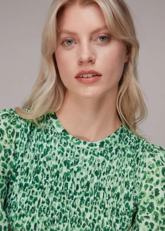 Whistles Dresses Green Cheetah Print Shirred Dress 8211 Women