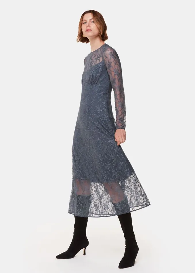 Whistles Dresses Grey Fay Lace Long Sleeve Dress 8211 Women