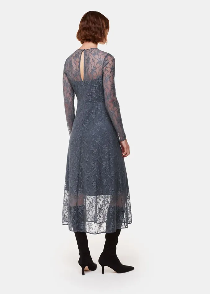 Whistles Dresses Grey Fay Lace Long Sleeve Dress 8211 Women