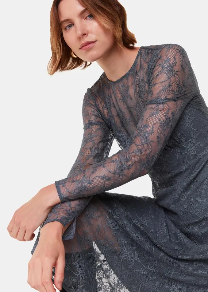 Whistles Dresses Grey Fay Lace Long Sleeve Dress 8211 Women
