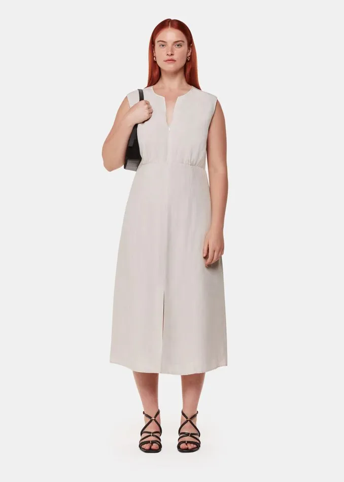 Whistles Dresses Neutral Abbie Linen Blend Midi Dress 8211 Women