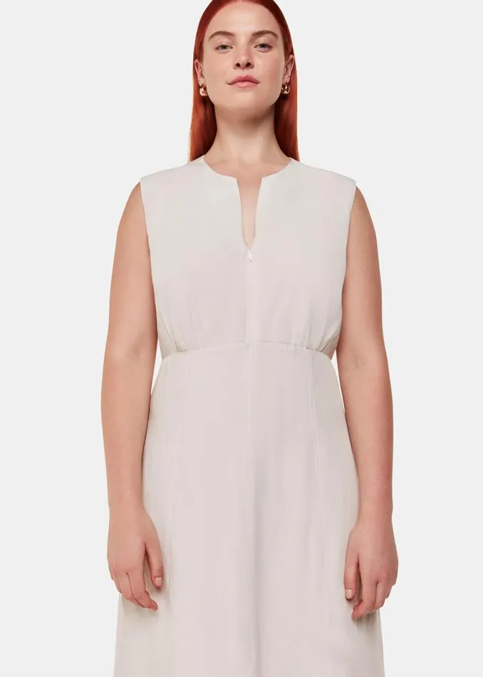 Whistles Dresses Neutral Abbie Linen Blend Midi Dress 8211 Women