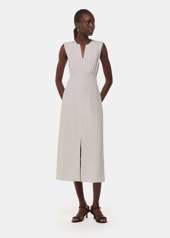 Whistles Dresses Neutral Abbie Linen Blend Midi Dress 8211 Women