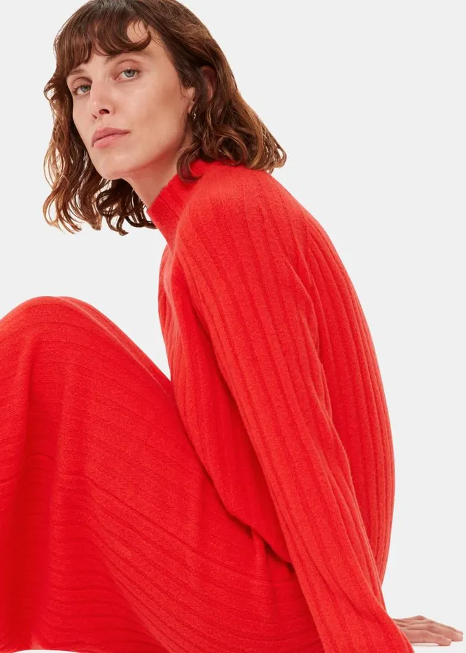 Whistles Dresses Red Ribbed Knitted Midi Sweater Dress 8211 Women