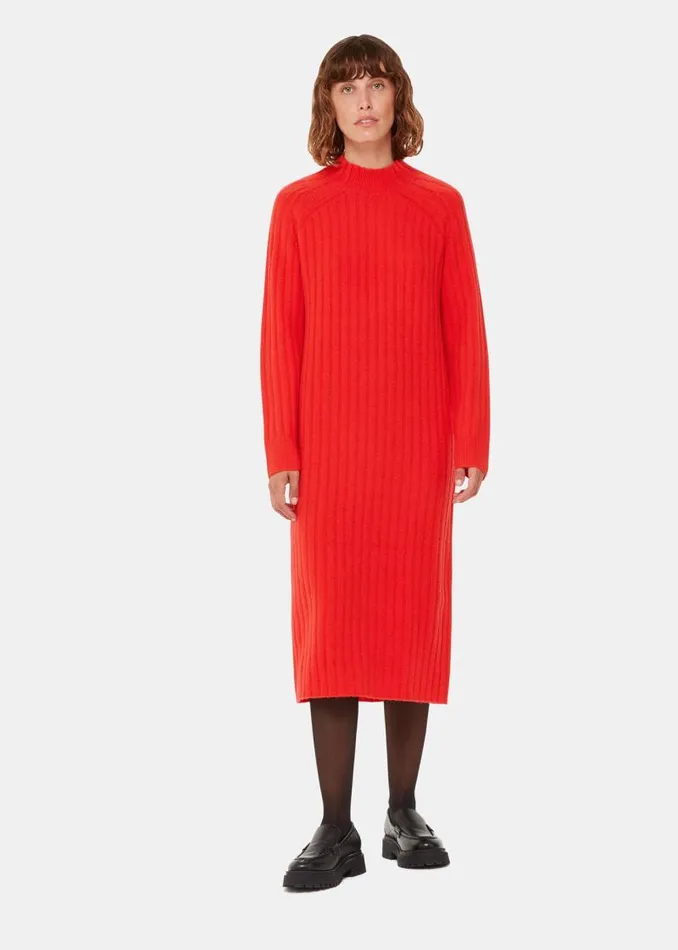 Whistles Dresses Red Ribbed Knitted Midi Sweater Dress 8211 Women