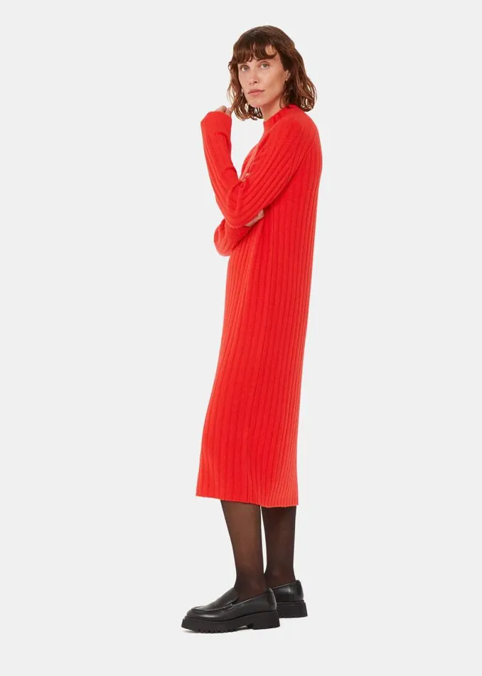 Whistles Dresses Red Ribbed Knitted Midi Sweater Dress 8211 Women