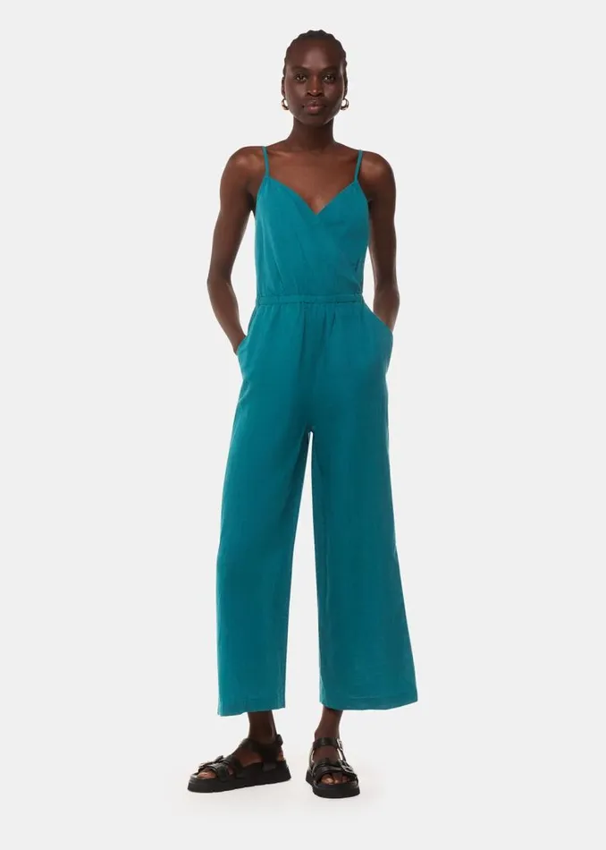 Whistles Jumpsuits Teal Wrap Linen Blend Jumpsuit 8211 Women