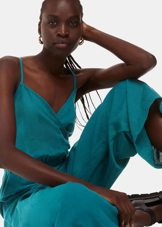Whistles Jumpsuits Teal Wrap Linen Blend Jumpsuit 8211 Women