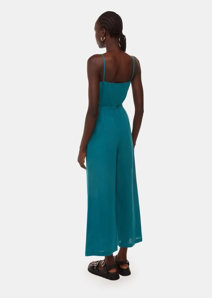 Whistles Jumpsuits Teal Wrap Linen Blend Jumpsuit 8211 Women