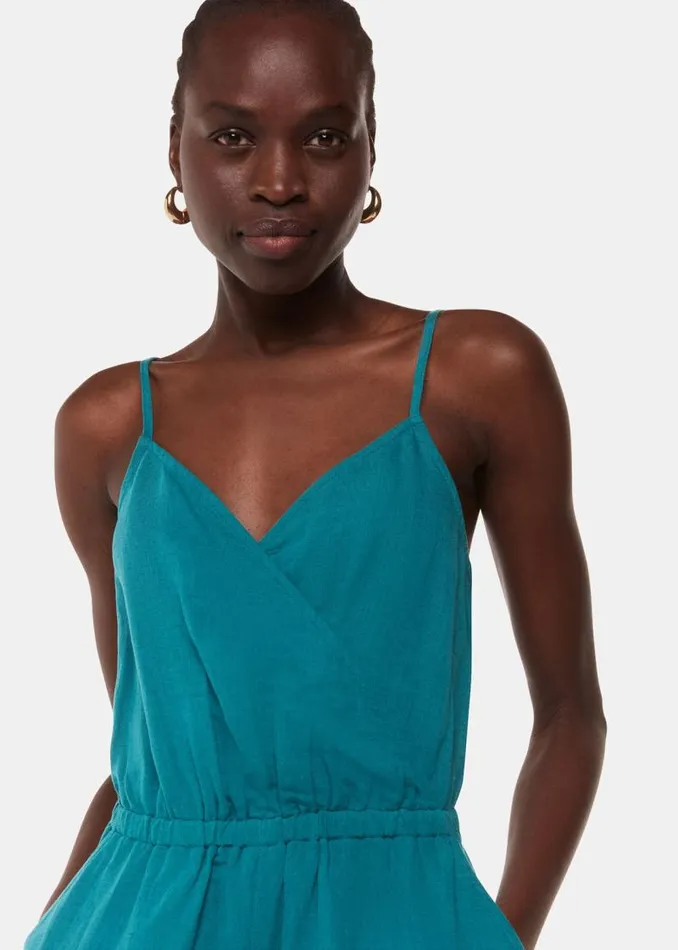 Whistles Jumpsuits Teal Wrap Linen Blend Jumpsuit 8211 Women