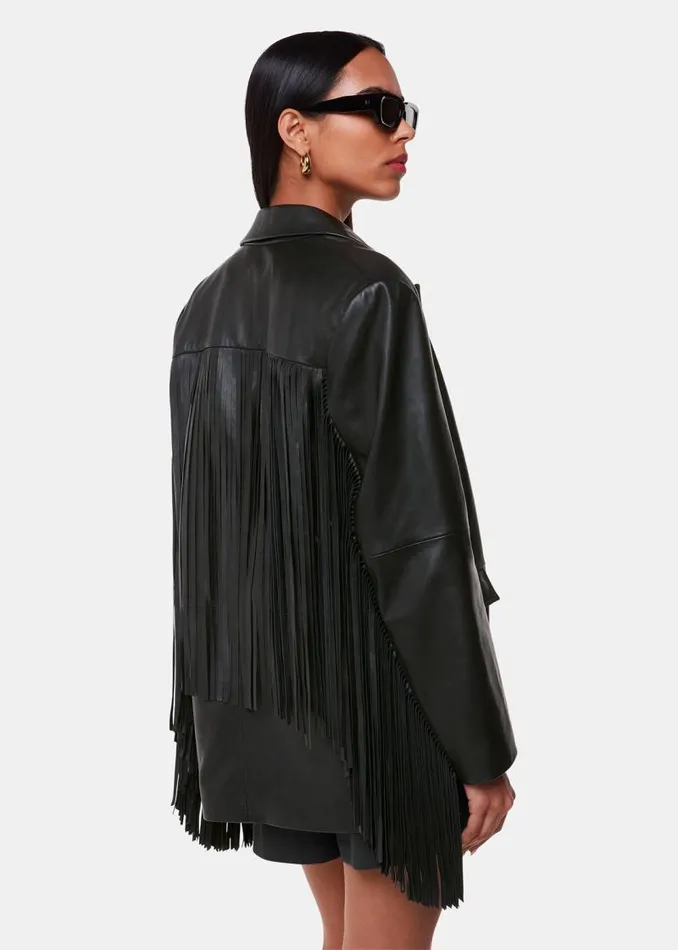 Whistles Leather Black Gia Leather Fringed Jacket 8211 Women