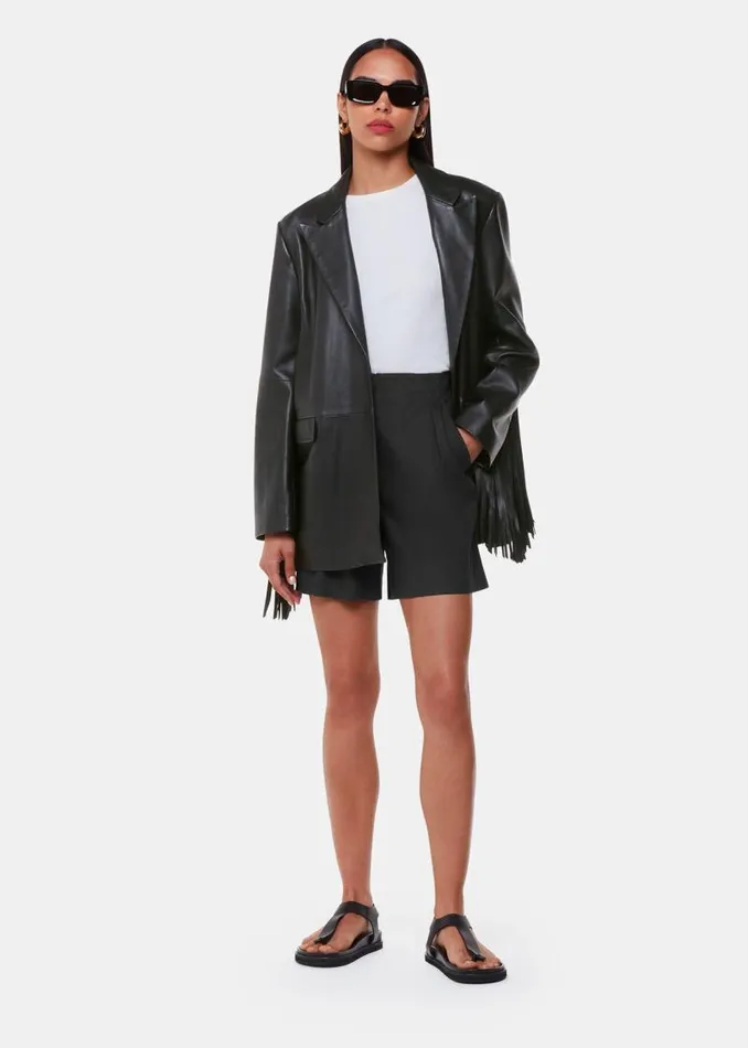 Whistles Leather Black Gia Leather Fringed Jacket 8211 Women