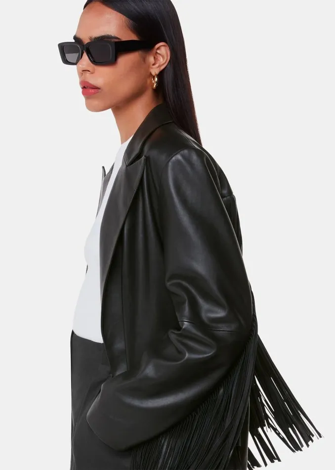 Whistles Leather Black Gia Leather Fringed Jacket 8211 Women