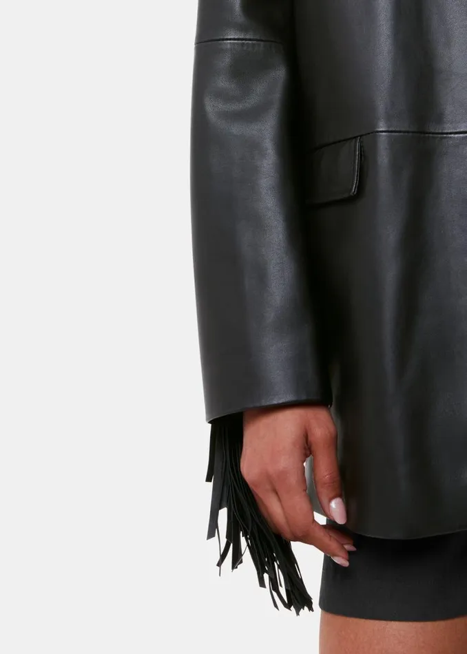 Whistles Leather Black Gia Leather Fringed Jacket 8211 Women