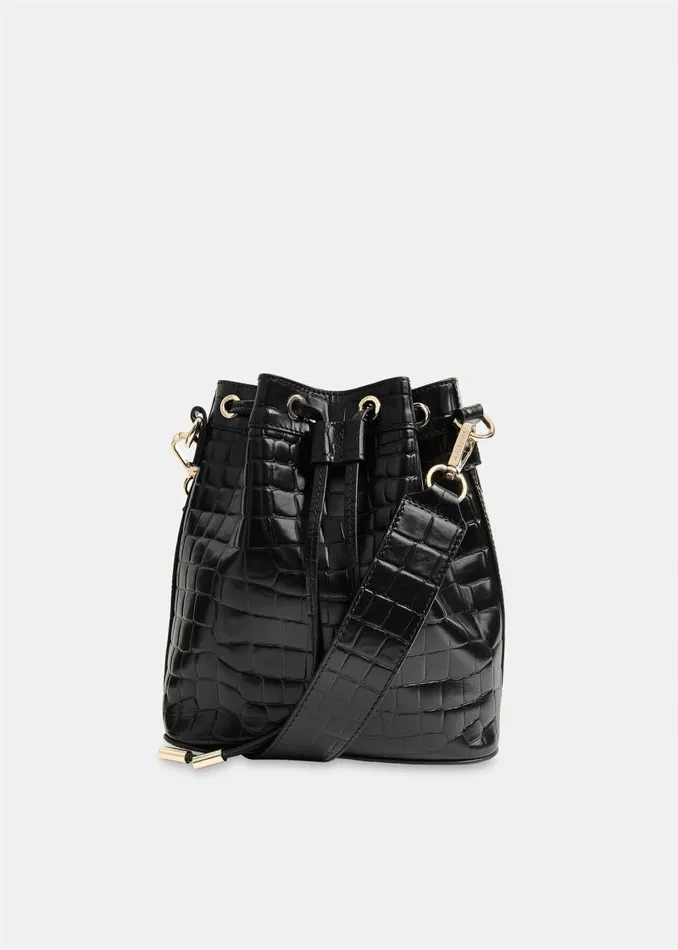 Whistles Leather Black Giulia Croc Bucket Bag 8211 Women