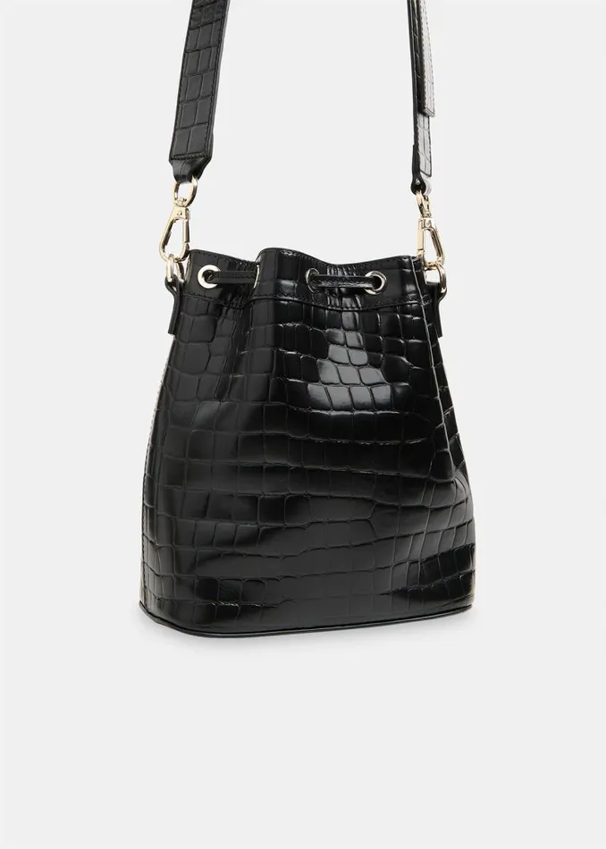 Whistles Leather Black Giulia Croc Bucket Bag 8211 Women