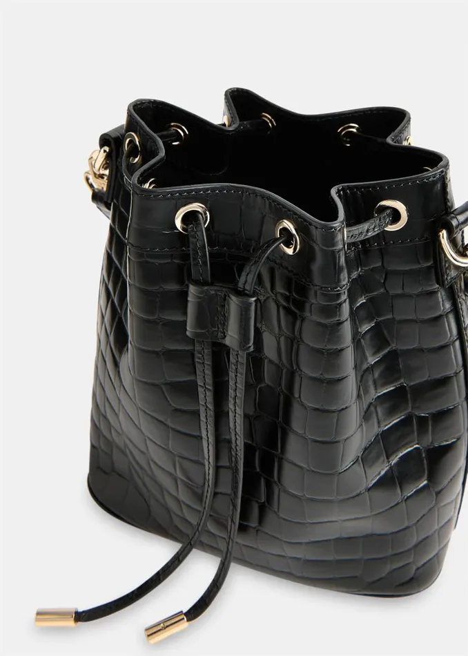 Whistles Leather Black Giulia Croc Bucket Bag 8211 Women