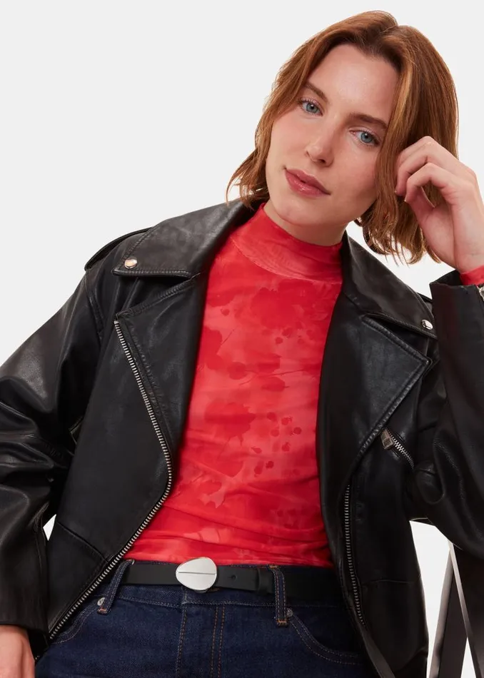 Whistles Leather Black Oval Buckle Belt 8211 Women