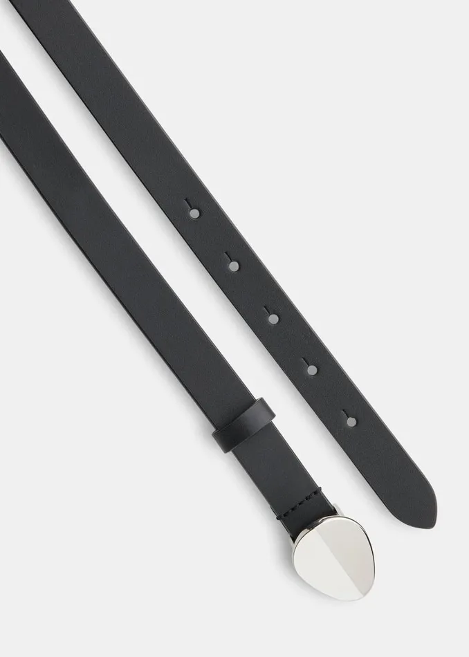 Whistles Leather Black Oval Buckle Belt 8211 Women