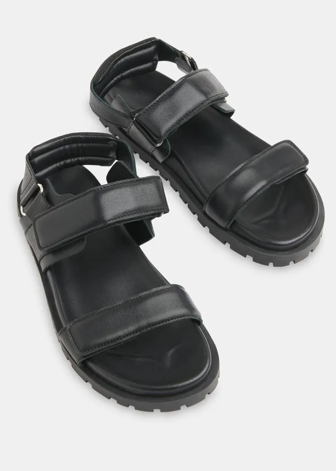 Whistles Leather Black Ria Sporty Velcro Sandal 8211 Women