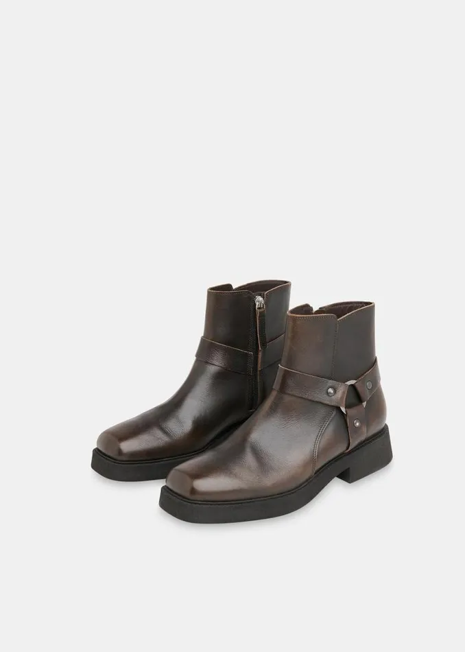 Whistles Leather Brown Matteo Burnished Biker Boot 8211 Women