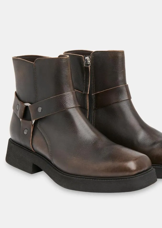 Whistles Leather Brown Matteo Burnished Biker Boot 8211 Women