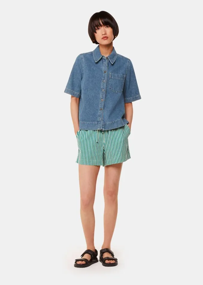Whistles Pants Green Stripe Linen Blend Short 8211 Women