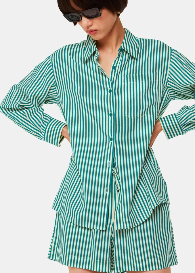 Whistles Pants Green Stripe Linen Blend Short 8211 Women