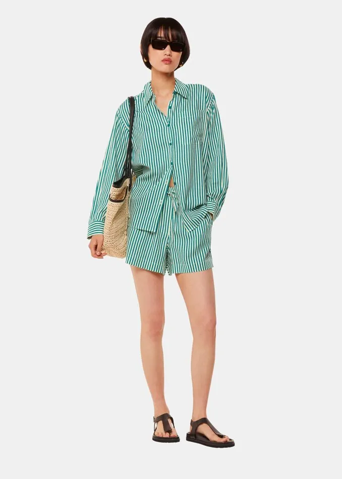 Whistles Pants Green Stripe Linen Blend Short 8211 Women