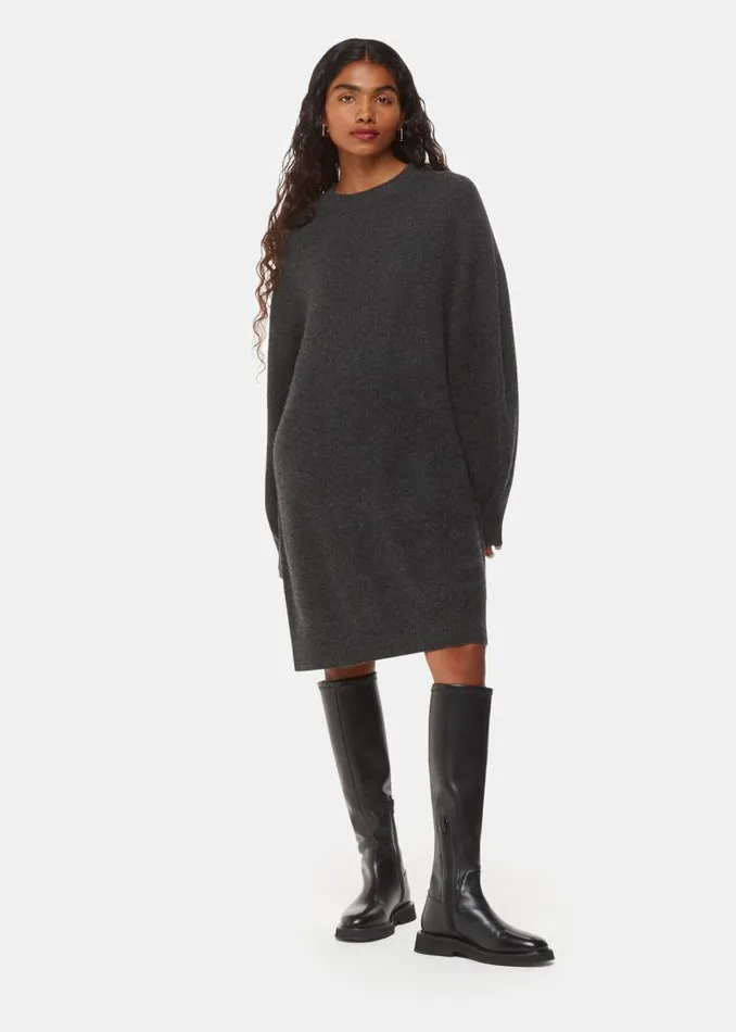 Whistles Petite Dresses and Jumpsuits Grey Petite Ava Round Neck Sweater Dress 8211 Women