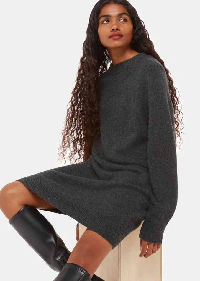 Whistles Petite Dresses and Jumpsuits Grey Petite Ava Round Neck Sweater Dress 8211 Women