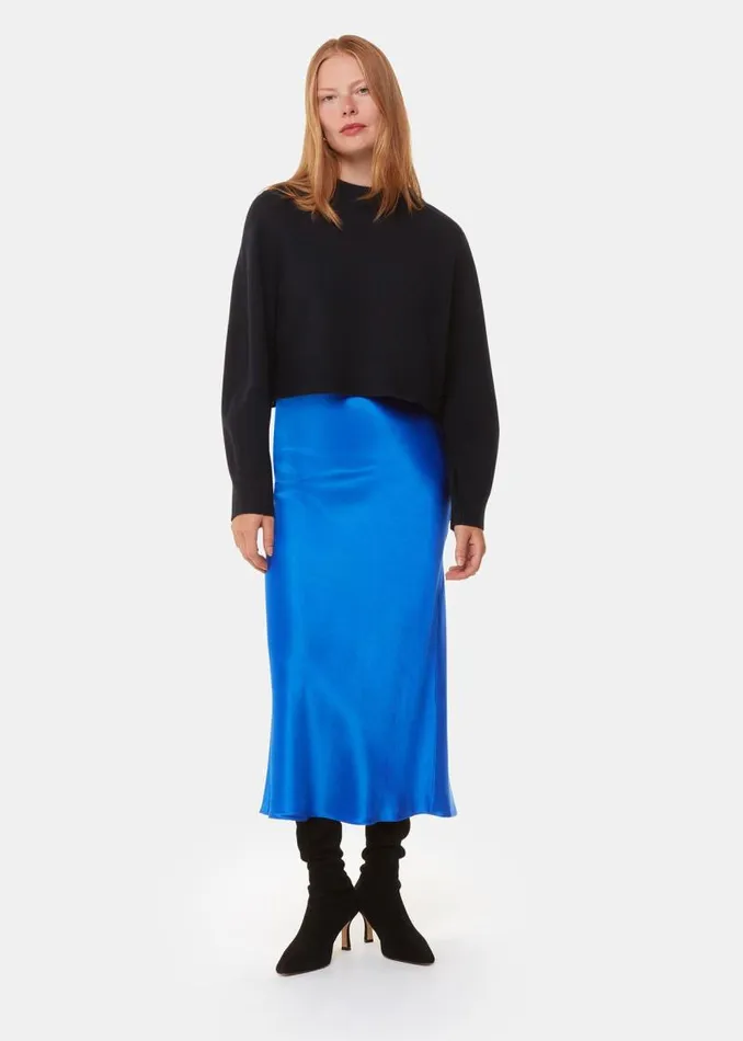 Whistles Skirts Blue Satin Bias Cut Skirt 8211 Women