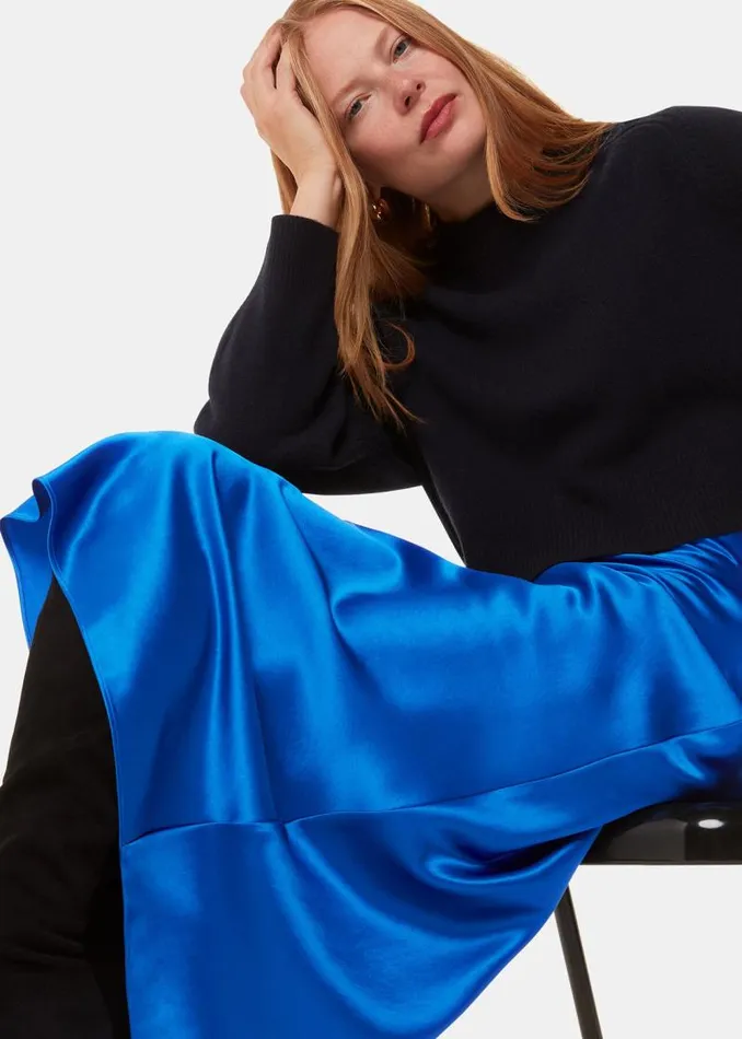 Whistles Skirts Blue Satin Bias Cut Skirt 8211 Women
