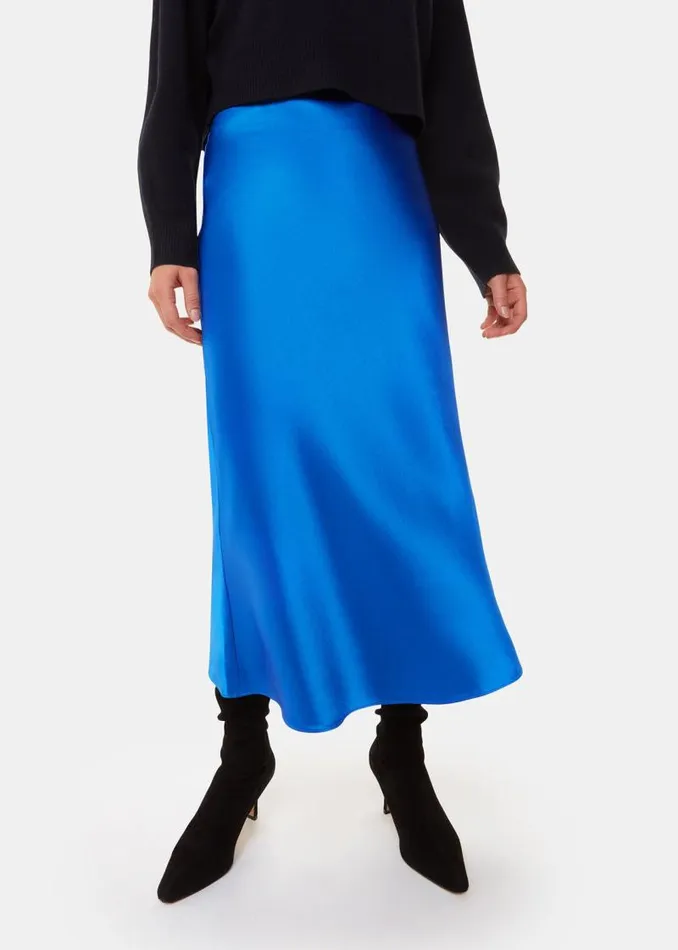 Whistles Skirts Blue Satin Bias Cut Skirt 8211 Women