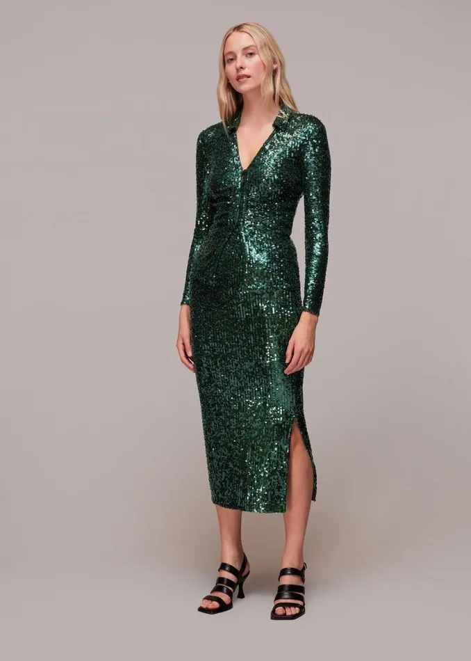 Whistles Skirts Dark Green Sequin Column Skirt 8211 Women
