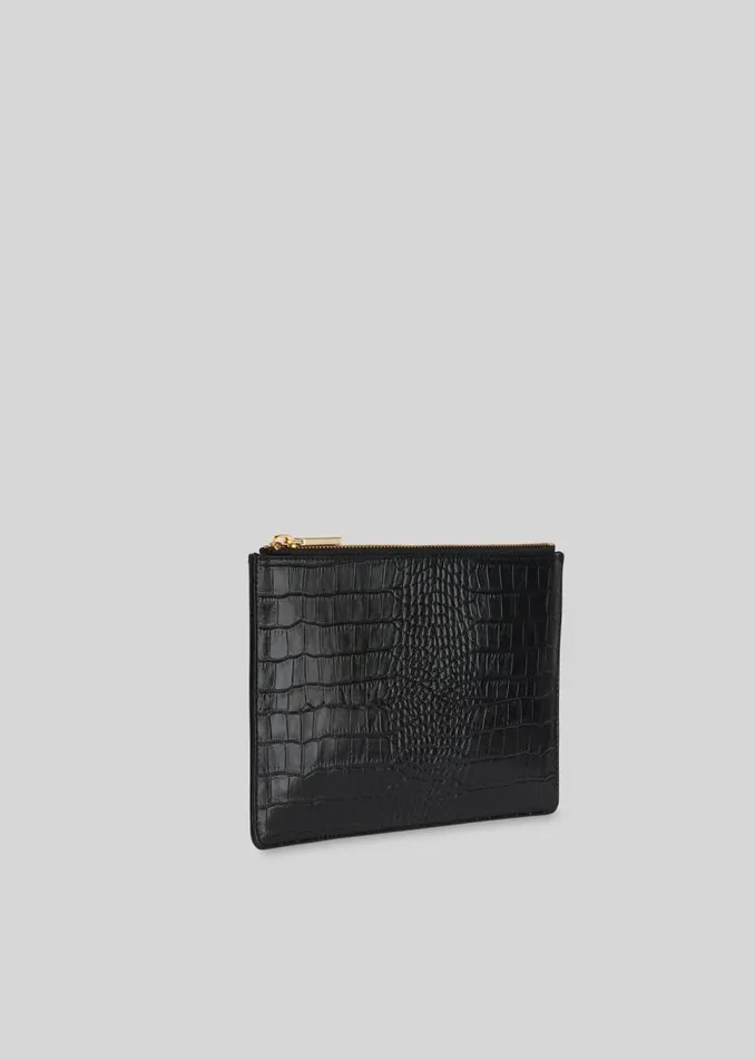 Whistles Small Bags and Clutches Black Shiny Croc Small Clutch 8211 Women