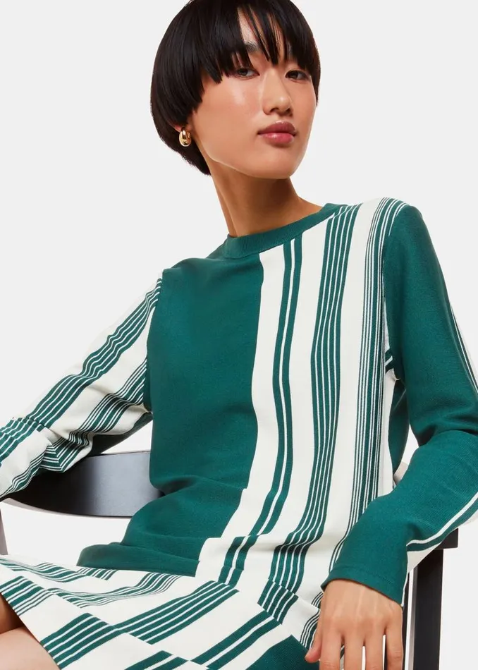Whistles Sweaters and Cashmere Green Stripe Crew Neck Sweater 8211 Women