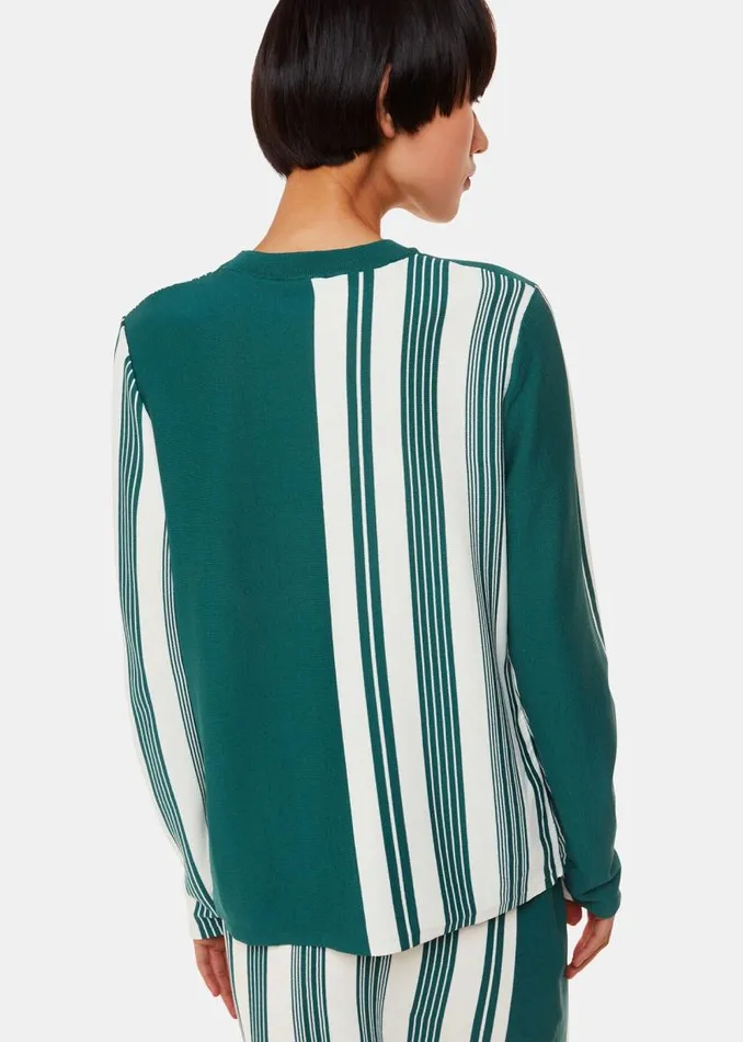 Whistles Sweaters and Cashmere Green Stripe Crew Neck Sweater 8211 Women