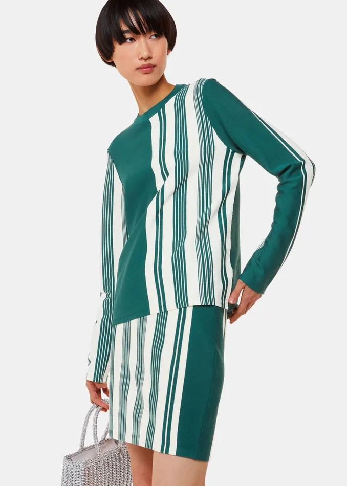 Whistles Sweaters and Cashmere Green Stripe Crew Neck Sweater 8211 Women