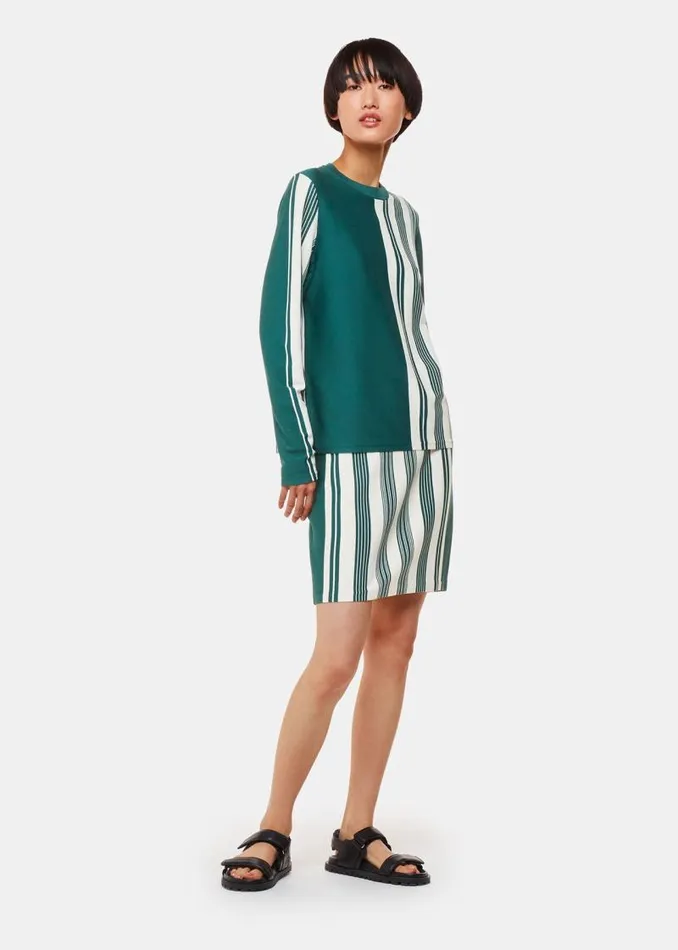 Whistles Sweaters and Cashmere Green Stripe Crew Neck Sweater 8211 Women