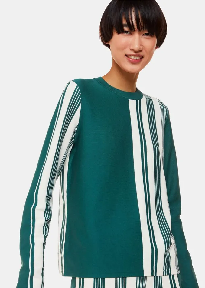 Whistles Sweaters and Cashmere Green Stripe Crew Neck Sweater 8211 Women