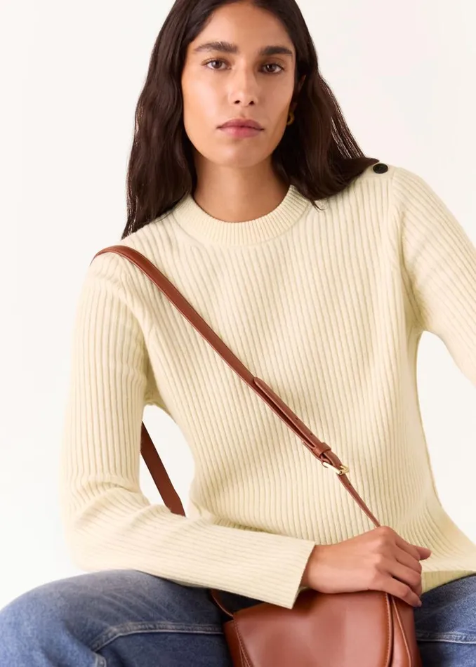 Whistles Sweaters and Cashmere Ivory Button Detail Longline Sweater 8211 Women