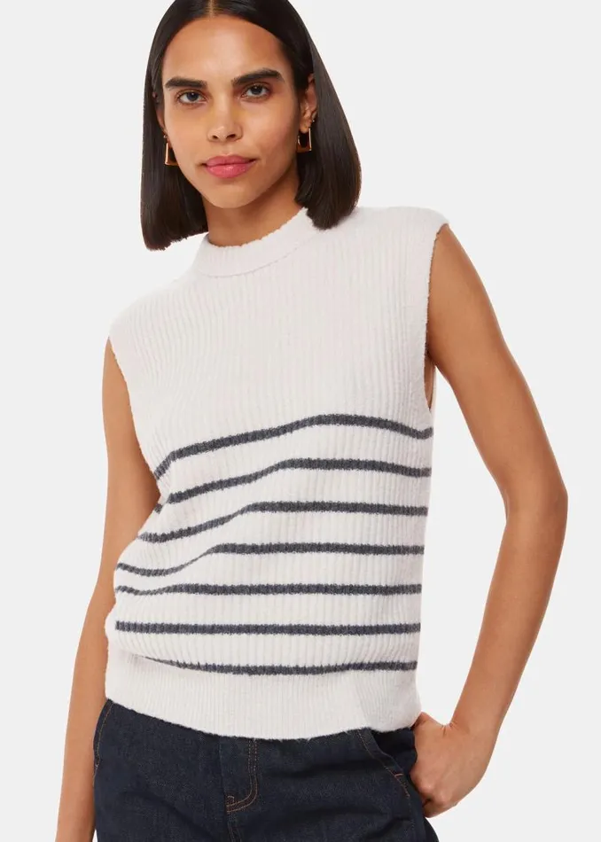 Whistles Sweaters and Cashmere Ivory Stripe Textured Sweater Vest 8211 Women