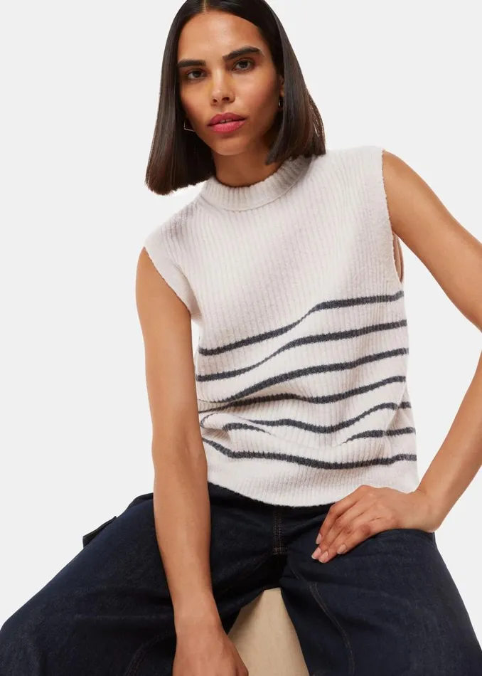 Whistles Sweaters and Cashmere Ivory Stripe Textured Sweater Vest 8211 Women