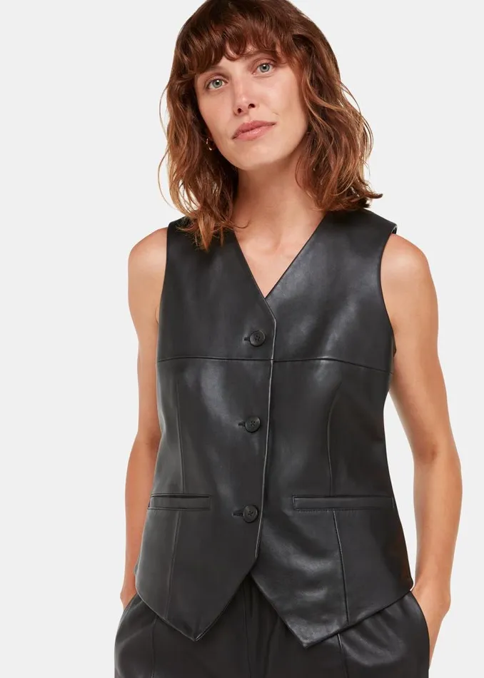 Whistles Tops Black Catrin Leather Waistcoat 8211 Women